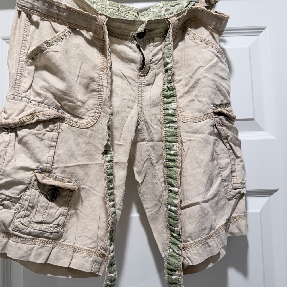 Miss Me Beige and Green Cargo Shorts